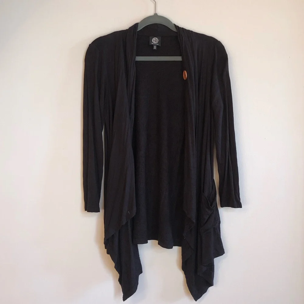 BOBEAU One Button Fleece Wrapped Cardigan Black - Picture 2 of 4